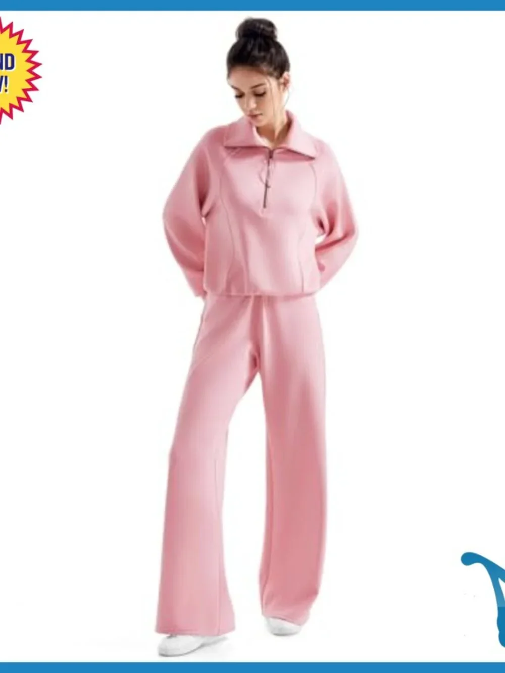 Modal Sweatsuit Set Wide Leg Pants Half Zip Sweatshirt Loungewear